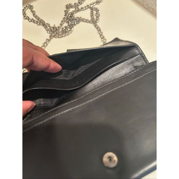 Gucci Bifold Long Wallet Black Leather With Silver Chain Strap Cocktail Party - Picture 11 of 16